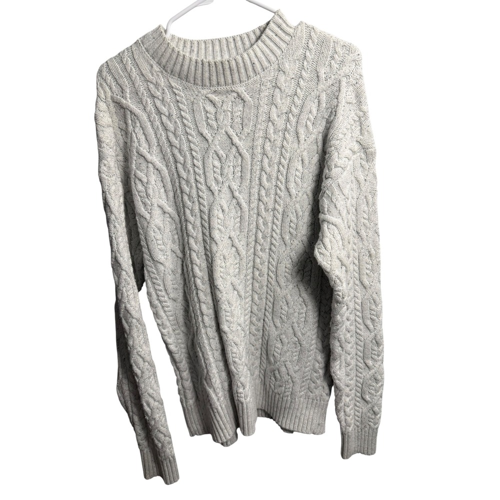 Arizona Jean Co Mens Cable Knit Sweater Oatmeal Grey Crewneck Fisherman Size M
